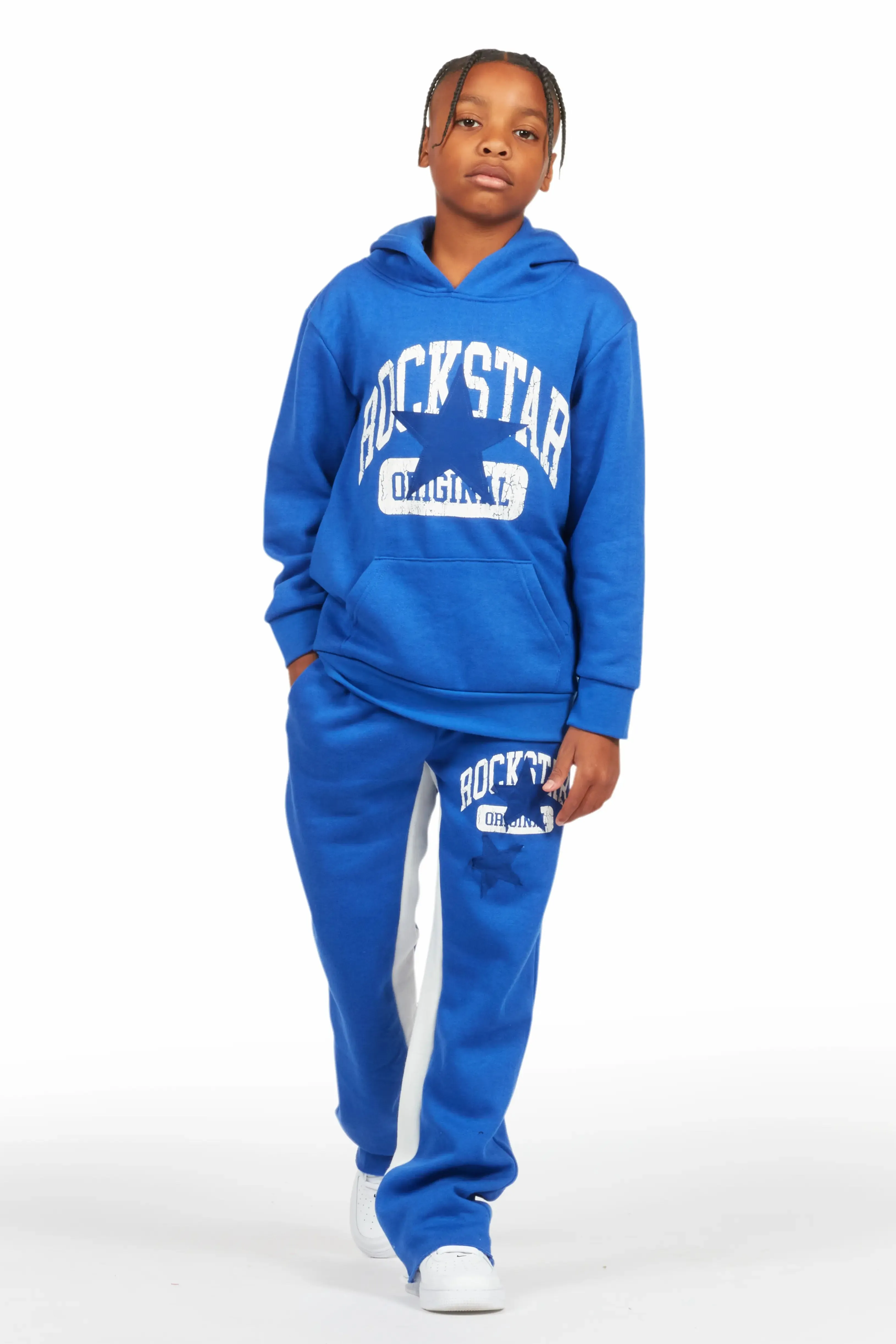 Boys Mallor Royal Blue Baggy Stacked Hoodie Track Set