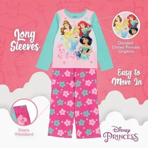 Disney Girls' 2-piece Loose-fit Set, Princess Pajamas, Soft & Cute for Kids, Size 8