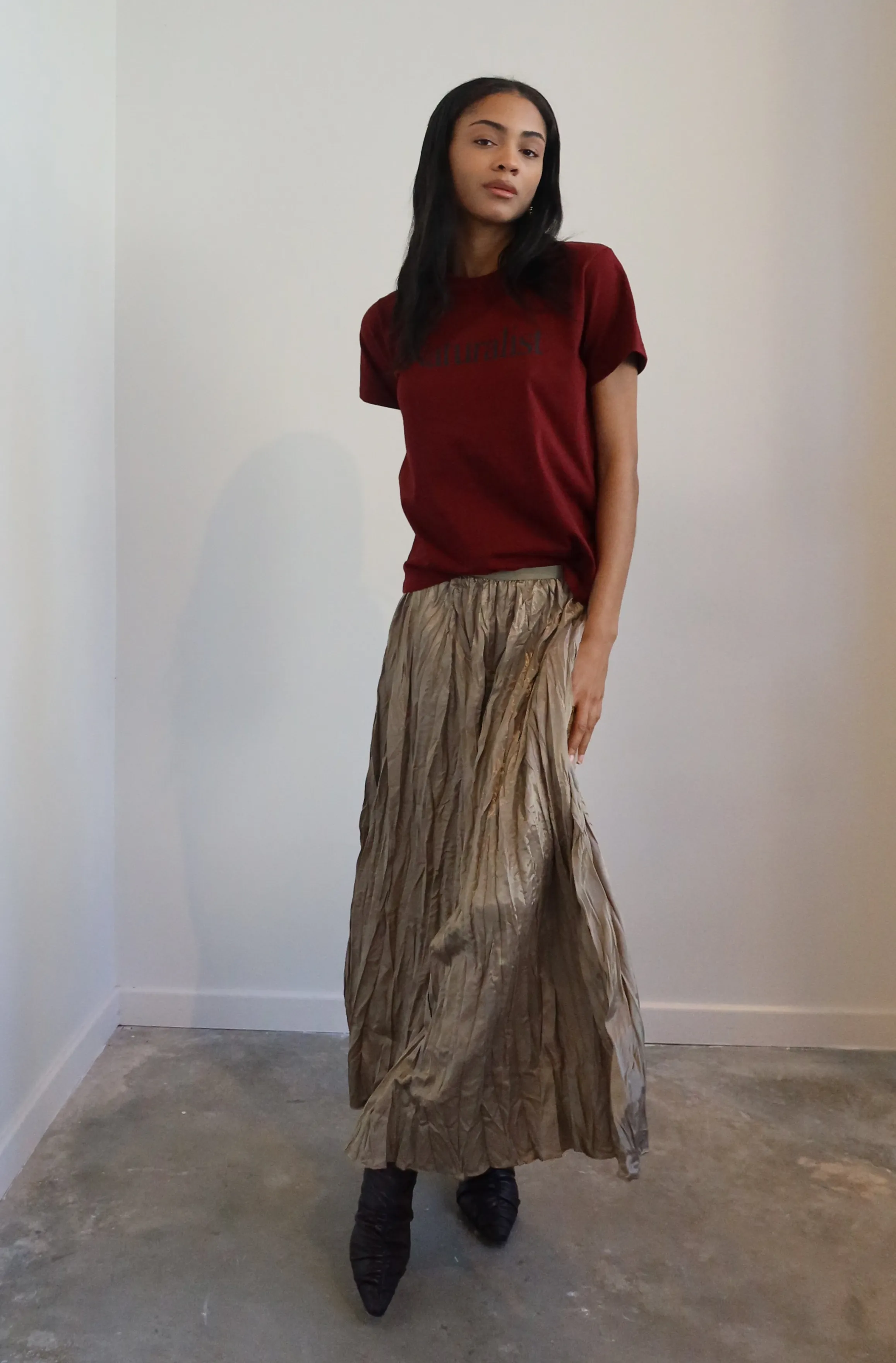 Fawn Midi Pleated Crinkle Skirt