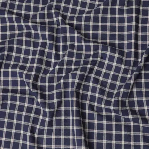 Navy blue Premium 100% cotton shirting fabric with beige and red print in checks design-D16846