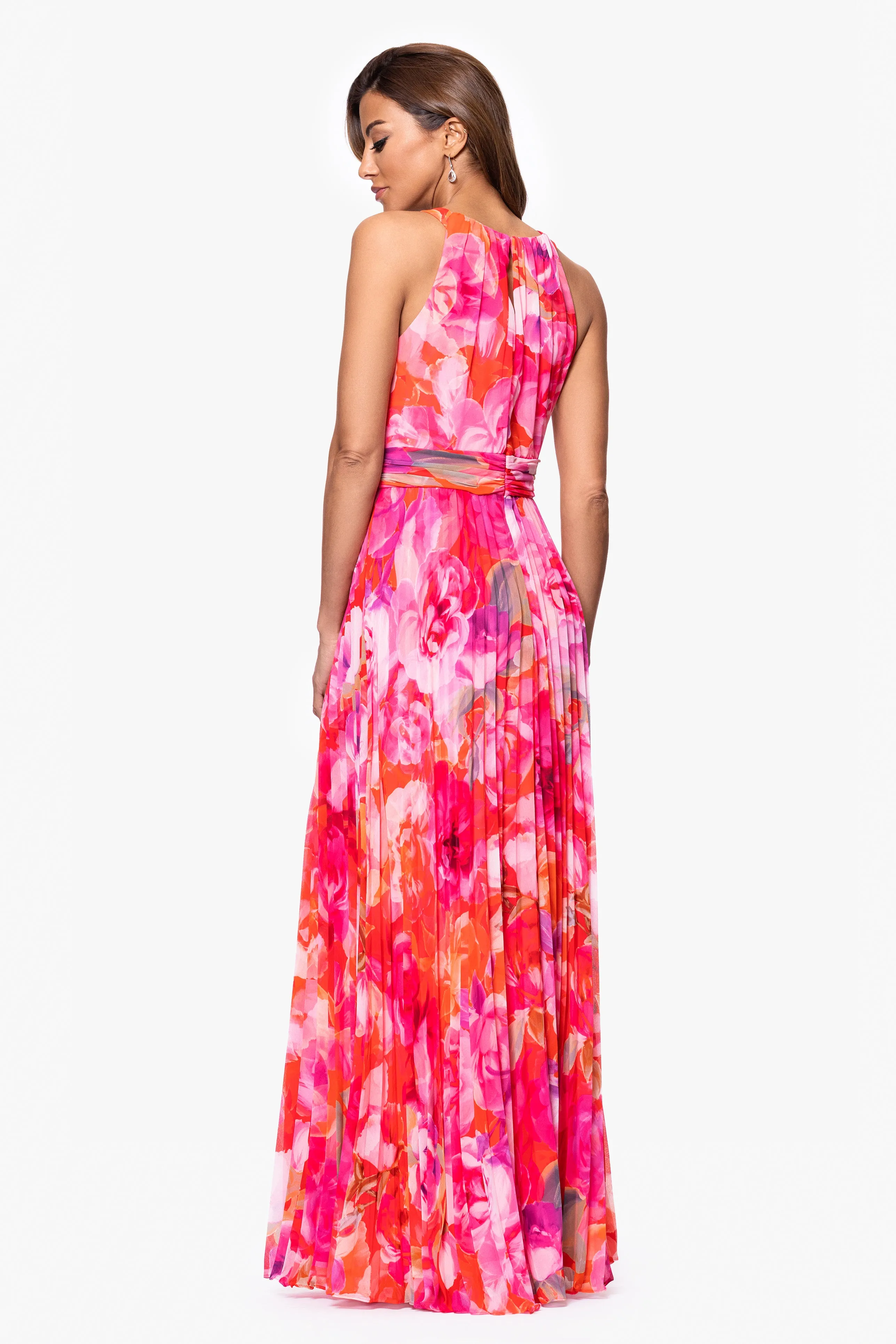 "Amina" Chiffon Print Floor Length Dress